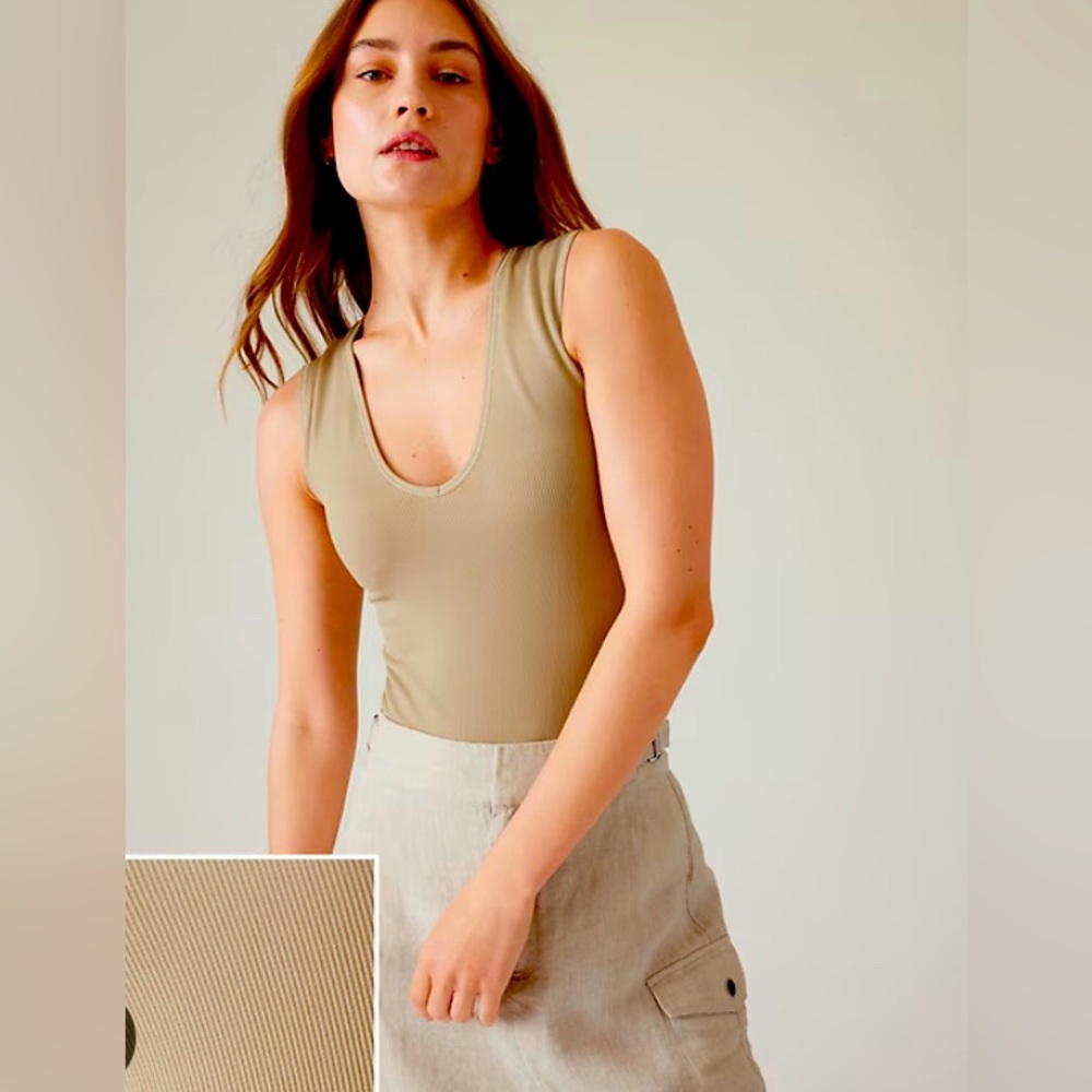 Athleta Aurora Bodysuit Cap Sleeve Ecru Size Large NWOT